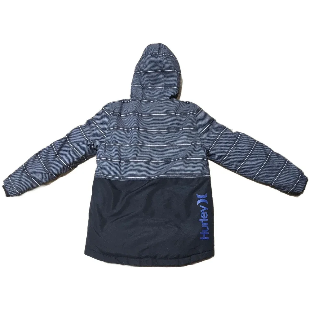Hurley Boys Insulated Hooded Jacket‎ Gray Stripe Black Blue Size L